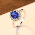 Luxurious Natural Blue Topaz Princess Diana Solid 925 Sterling Silver Women Engagement Rings